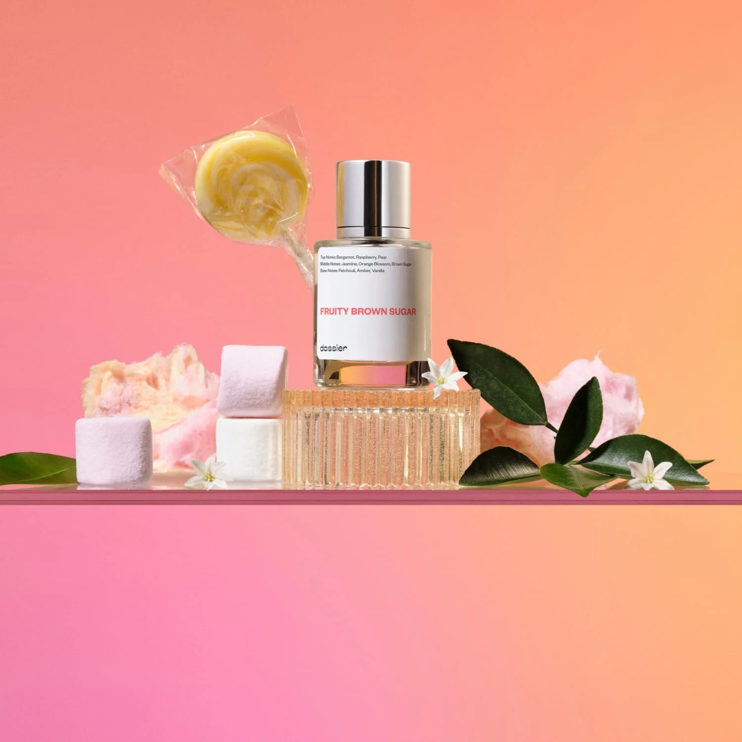 دوسیه - شکر قهوه ای میوه ای - ترنج، تمشک، گلابی. یاس، شکوفه پرتقال، شکر قهوه ای، نعناع هندی، عنبر، وانیل