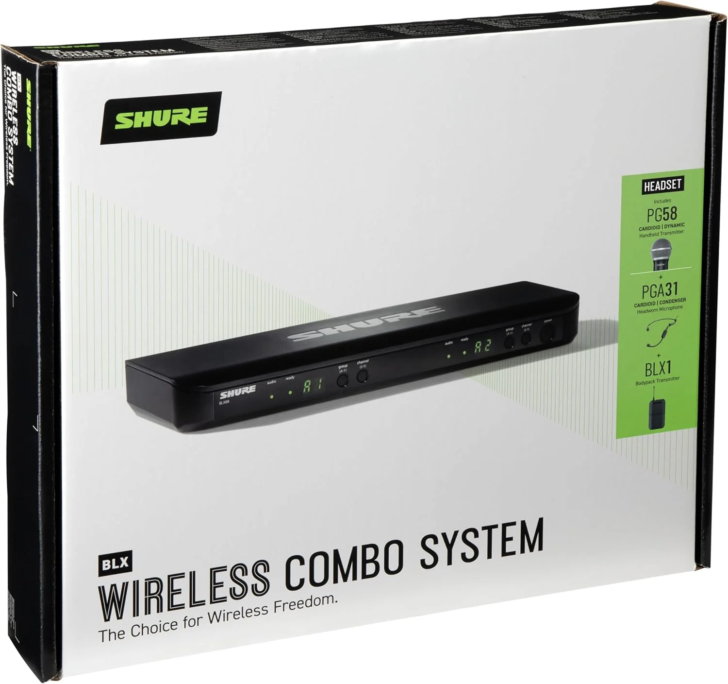 سیستم ترکیبی بیسیم Shure BLX1288/P31 با گیرنده دو کاناله BLX88، فرستنده دستی BLX2 با کپسول میکروفون آوازی PG58، بدنه BLX1 و میکروفون کندانسور هدست PGA31 - باند H10 سیستم ترکیبی بیسیم Shure BLX1288/P31 با گیرنده دو کاناله BLX88، فرستنده دستی BLX2 با کپسول میکروفون آوازی PG58، بدنه BLX1 و میکروفون کندانسور هدست PGA31 - باند H10