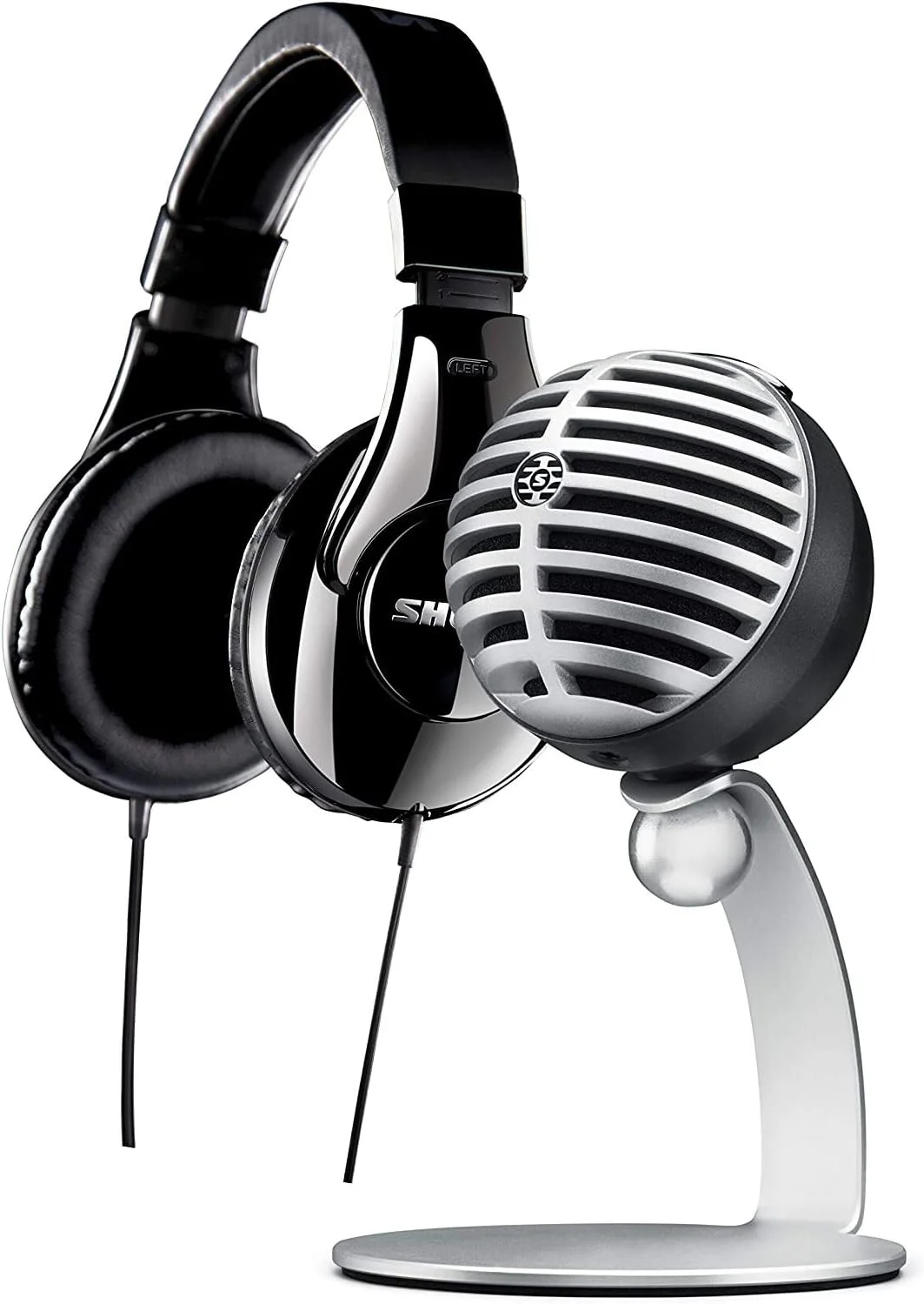 کیت ضبط موبایل Shure با هدفون SRH240A و میکروفون MV5 شامل کابل های لایتنینگ و USB، خاکستری، مشکی (MV5/A-240 BNDL)