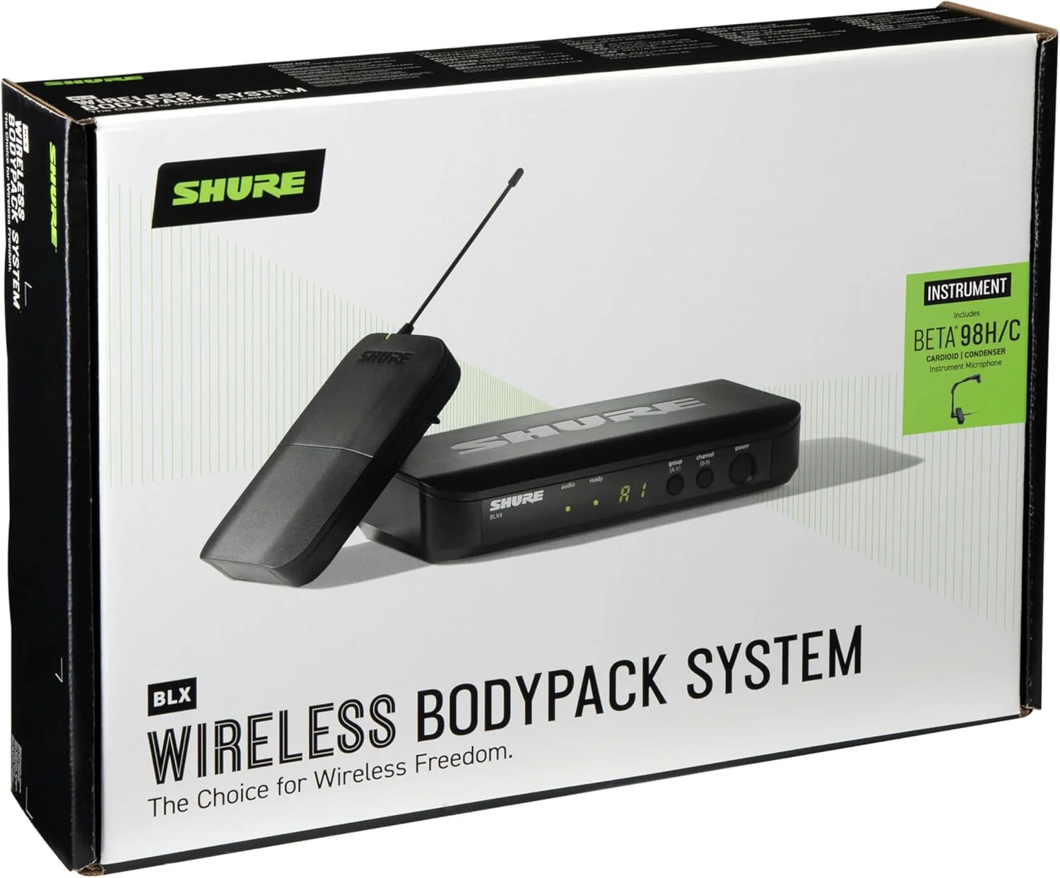 سیستم میکروفون بی سیم UHF Shure BLX14/B98 - ایده آل برای سازهای بادی برنجی، چوبی، کوبه ای - 14 ساعت عمر باتری، برد 300 فوت | شامل میکروفون گیره ای ساز، گیرنده تک کاناله | باند H9 سیستم میکروفون بی سیم UHF Shure BLX14/B98 - ایده آل برای سازهای بادی برنجی، چوبی، کوبه ای - 14 ساعت عمر باتری، برد 300 فوت | شامل میکروفون گیره ای ساز، گیرنده تک کاناله | باند H9