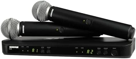 سیستم میکروفون بی سیم UHF شور مدل BLX288/SM58 - ایده آل برای کلیسا، کارائوکه، وکال - 14 ساعت عمر باتری، برد 300 فوت | شامل (2) میکروفون دستی SM58، گیرنده دو کاناله | باند J11 سیستم میکروفون بی سیم UHF شور مدل BLX288/SM58 - ایده آل برای کلیسا، کارائوکه، وکال - 14 ساعت عمر باتری، برد 300 فوت | شامل (2) میکروفون دستی SM58، گیرنده دو کاناله | باند J11