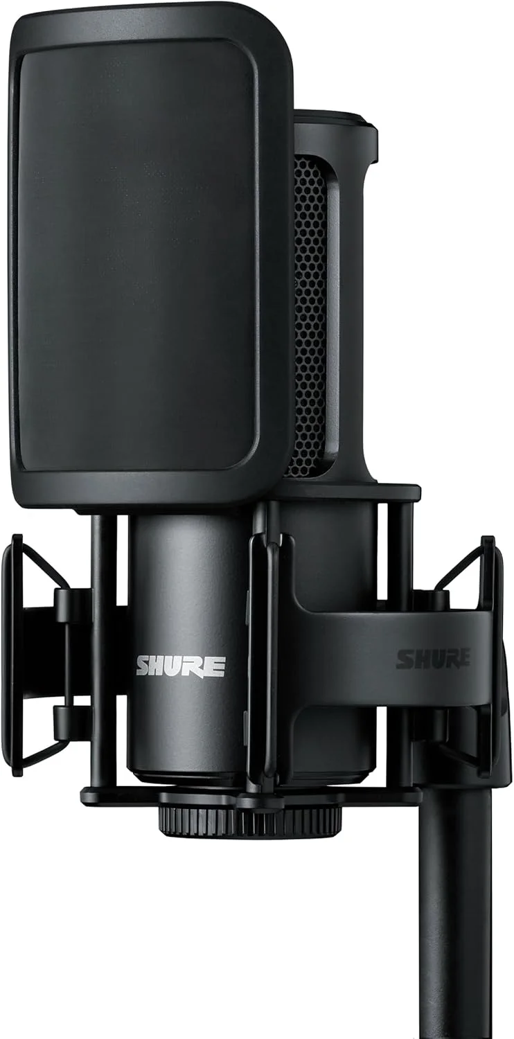 کیت میکروفون استودیویی Shure SM4، میکروفون کاندنسر XLR استودیوی خانگی با صدای آماده میکس - ساختار تمام فلزی، شامل فیلتر پاپ مغناطیسی جداشدنی و شاک مانت (SM4-K-KIT)