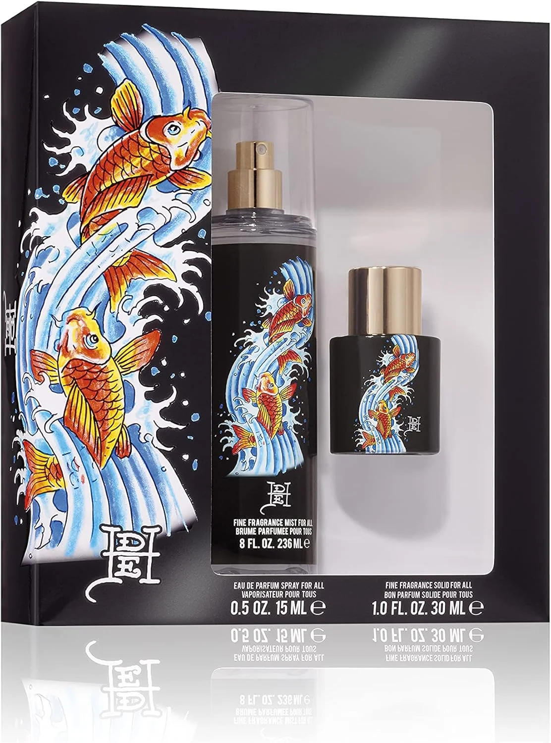 ست هدیه ادو پرفیوم اسپری Koi Wave Ed Hardy 2 تکه، عطر یونیسکس برای مردان و زنان