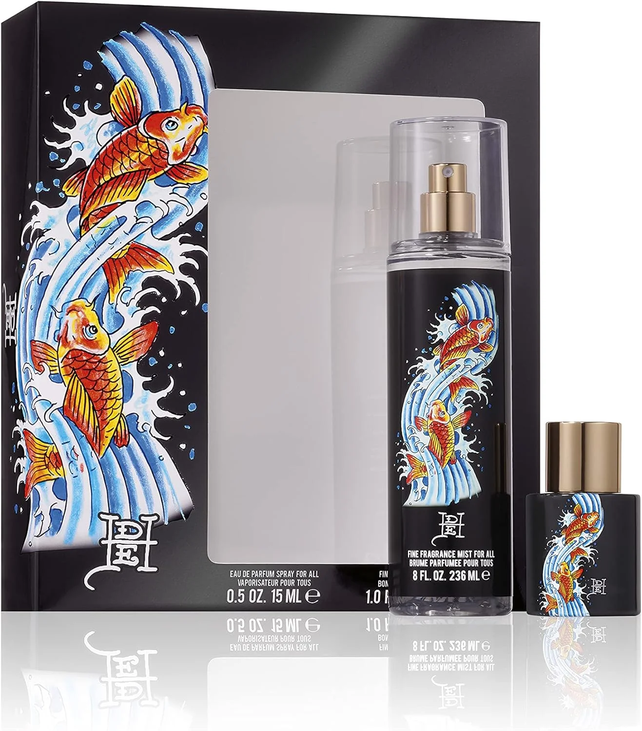ست هدیه ادو پرفیوم اسپری Koi Wave Ed Hardy 2 تکه، عطر یونیسکس برای مردان و زنان