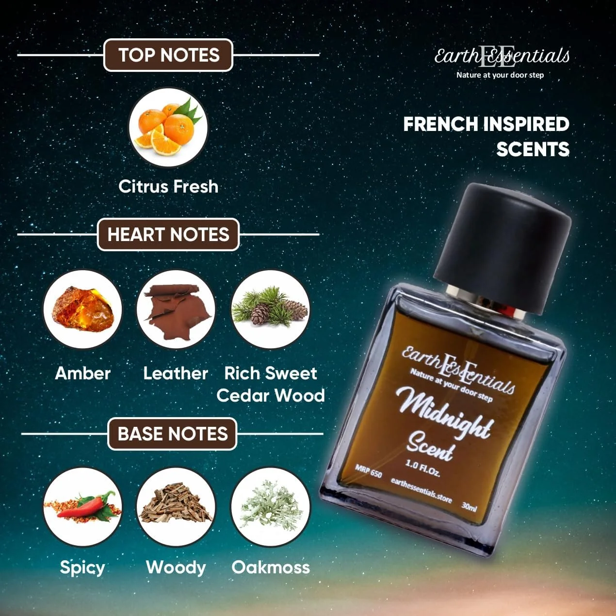 ادو پرفیوم Earth Essentials با رایحه نیمه شب، الهام گرفته از فرانسه، مناسب لباس شب، عطر لوکس ماندگار با رایحه مرکبات و خزه بلوط، رایحه ای رمانتیک، تازه و اغوا کننده برای مردان و زنان، 50 میلی لیتر، بسته 1 عددی ادو پرفیوم Earth Essentials با رایحه نیمه شب، الهام گرفته از فرانسه، مناسب لباس شب، عطر لوکس ماندگار با رایحه مرکبات و خزه بلوط، رایحه ای رمانتیک، تازه و اغوا کننده برای مردان و زنان، 50 میلی لیتر، بسته 1 عددی