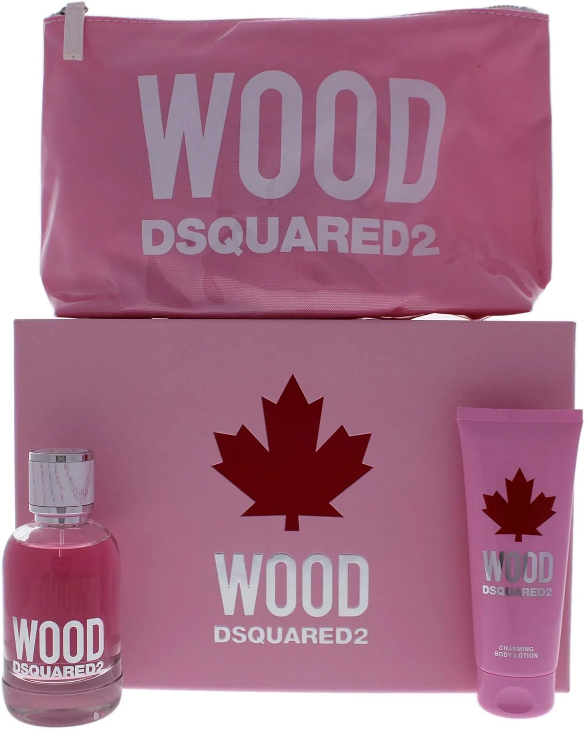 ست ادو تویلت زنانه DSQUARED2 Wood حجم 100 میلی لیتر + لوسیون بدن 100 میلی لیتر + کیف، 200 میلی لیتر