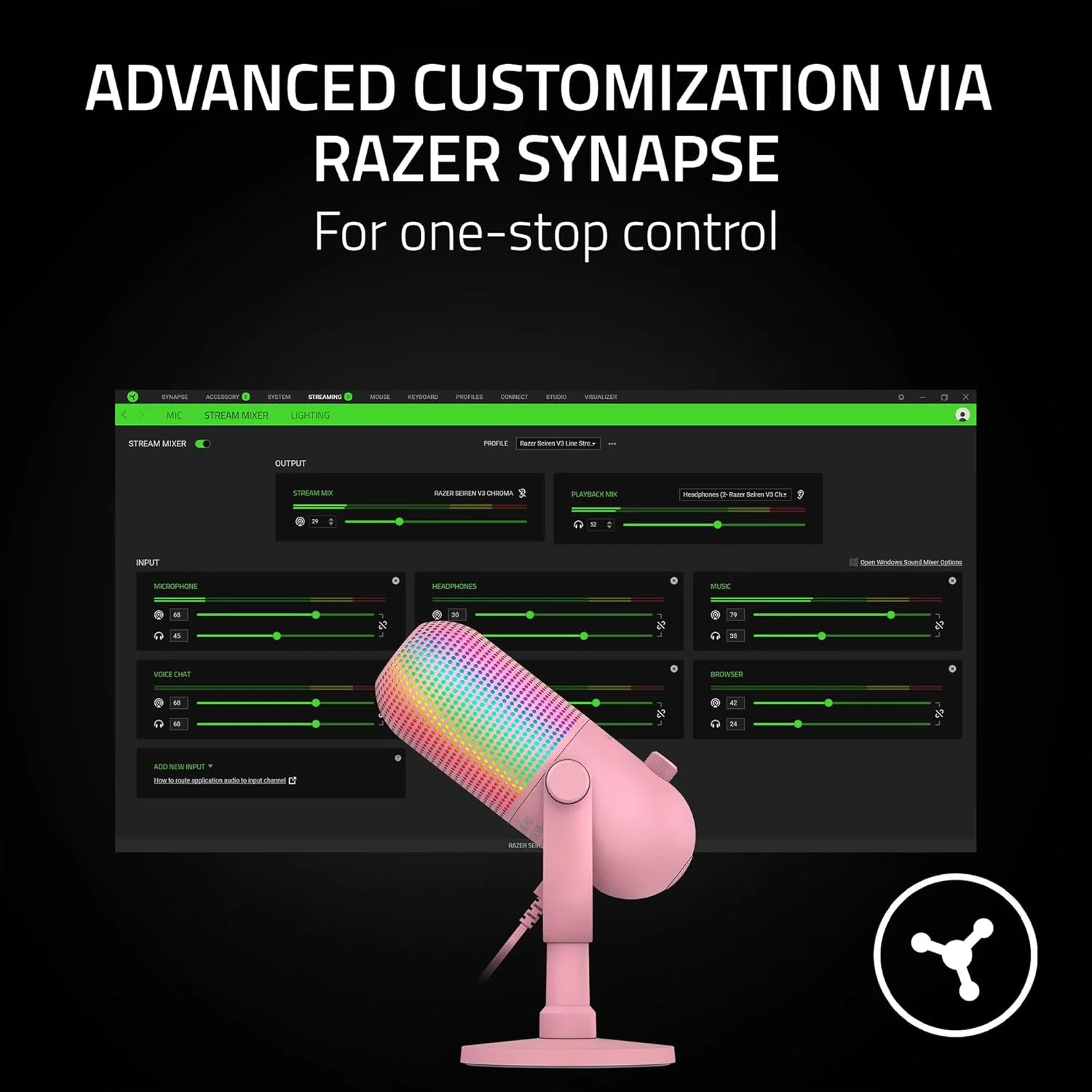 میکروفون USB ریزر Seiren V3 Chroma - RGB با قابلیت قطع صدا با لمس - نسخه کوارتز میکروفون USB ریزر Seiren V3 Chroma - RGB با قابلیت قطع صدا با لمس - نسخه کوارتز