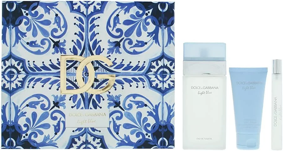 ست هدیه 3 تکه زنانه Dolce & Gabbana Light Blue Pour Femme: ادو تویلت 100 میلی لیتر - ادو تویلت 10 میلی لیتر - کرم بدن 50 میلی لیتر