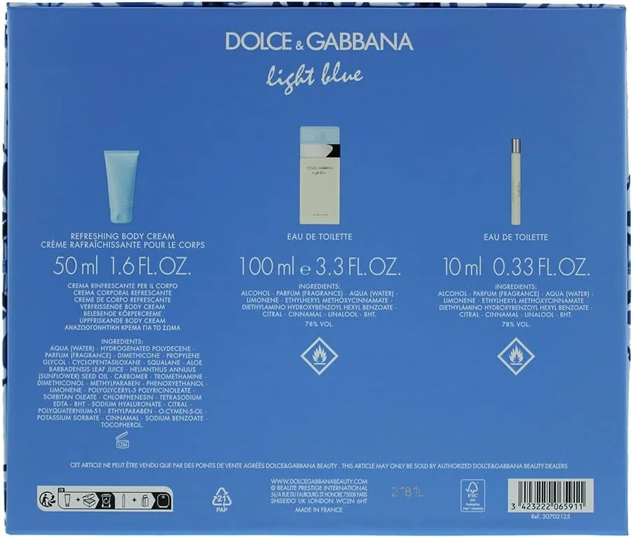 ست هدیه 3 تکه زنانه Dolce & Gabbana Light Blue Pour Femme: ادو تویلت 100 میلی لیتر - ادو تویلت 10 میلی لیتر - کرم بدن 50 میلی لیتر ست هدیه 3 تکه زنانه Dolce & Gabbana Light Blue Pour Femme: ادو تویلت 100 میلی لیتر - ادو تویلت 10 میلی لیتر - کرم بدن 50 میلی لیتر