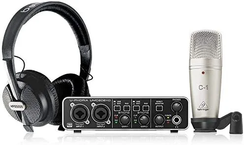 مجموعه کامل استودیویی Behringer U-Phoria Studio Pro با رابط صوتی USB با کیفیت بالا، میکروفون کندانسور، هدفون و موارد دیگر مجموعه کامل استودیویی Behringer U-Phoria Studio Pro با رابط صوتی USB با کیفیت بالا، میکروفون کندانسور، هدفون و موارد دیگر