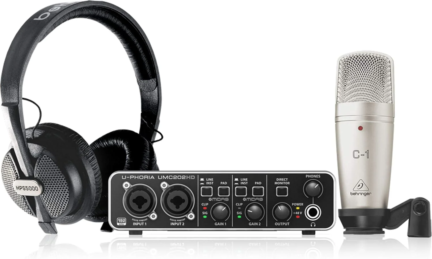 مجموعه کامل استودیویی Behringer U-Phoria Studio Pro با رابط صوتی USB با کیفیت بالا، میکروفون کندانسور، هدفون و موارد دیگر مجموعه کامل استودیویی Behringer U-Phoria Studio Pro با رابط صوتی USB با کیفیت بالا، میکروفون کندانسور، هدفون و موارد دیگر