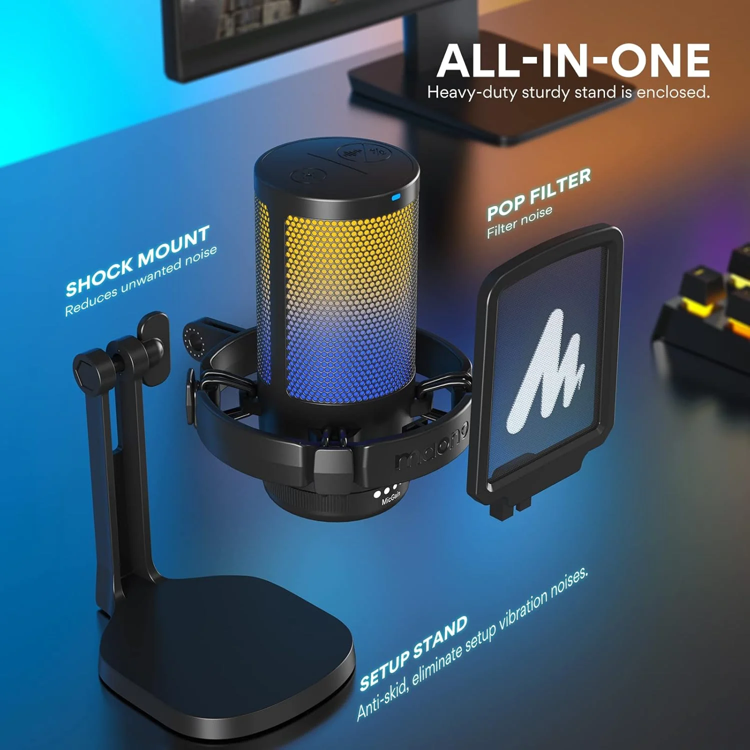 میکروفون گیمینگ USB Maono برای کامپیوتر، میکروفون کندانسور با حذف نویز، نورهای RGB، قطع صدا، بهره برای استریم، ضبط، پادکست، چت، Twitch، YouTube، Discord، کامپیوتر، PS5، PS4، GamerWave DM20 میکروفون گیمینگ USB Maono برای کامپیوتر، میکروفون کندانسور با حذف نویز، نورهای RGB، قطع صدا، بهره برای استریم، ضبط، پادکست، چت، Twitch، YouTube، Discord، کامپیوتر، PS5، PS4، GamerWave DM20