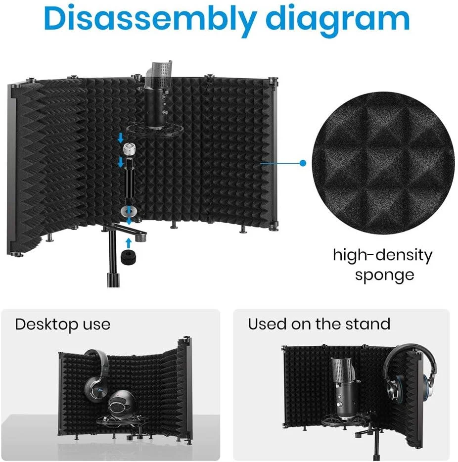 محافظ ایزولاسیون میکروفون eWINNER، فوم بازتابنده جذب صدا برای هر میکروفون کاندنسر، تجهیزات ضبط استودیو (5 درب)