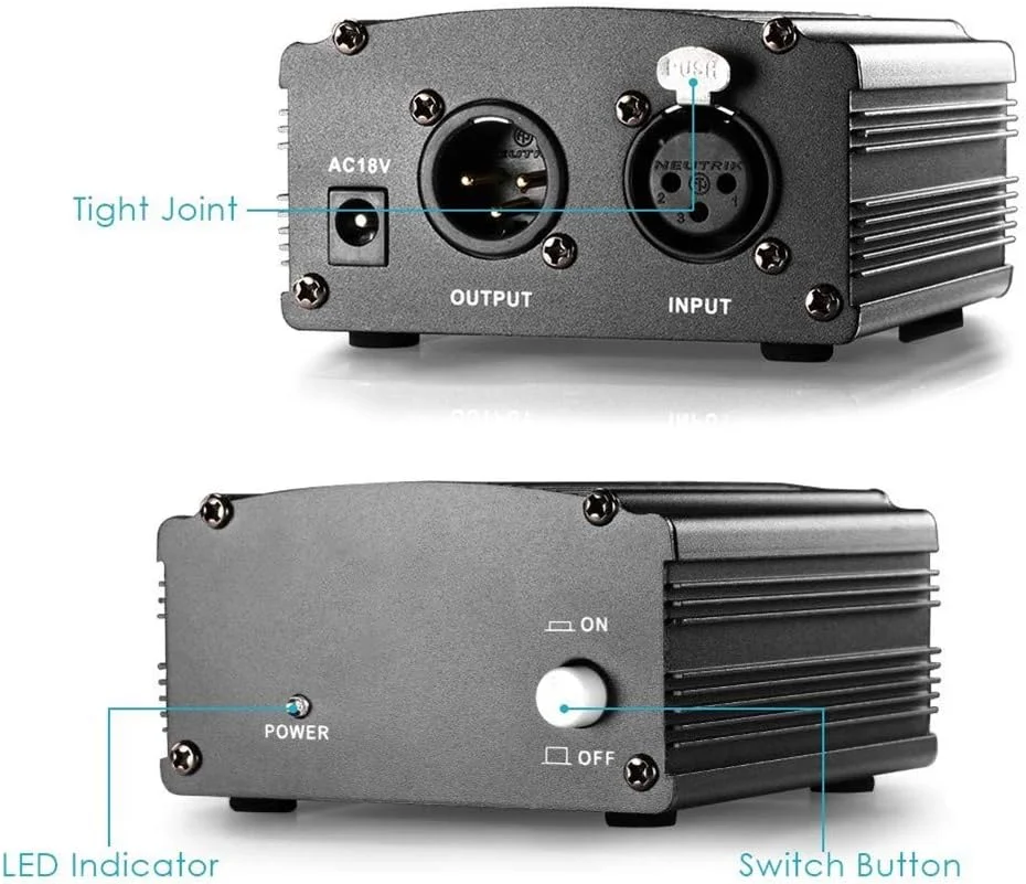 منبع تغذیه فانتوم 48 ولت تک کاناله eWINNER با آداپتور برای هر میکروفون کندانسور تجهیزات ضبط موسیقی منبع تغذیه فانتوم 48 ولت تک کاناله eWINNER با آداپتور برای هر میکروفون کندانسور تجهیزات ضبط موسیقی