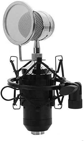 میکروفون سیم دار کندانسور مشکی eWINNER با پایه نگهدارنده و پاپ فیلتر برای استودیو ضبط و کارائوکه KTV