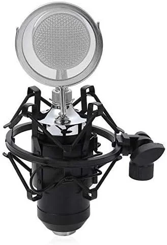 میکروفون سیم دار کندانسور مشکی eWINNER با پایه نگهدارنده و پاپ فیلتر برای استودیو ضبط و کارائوکه KTV