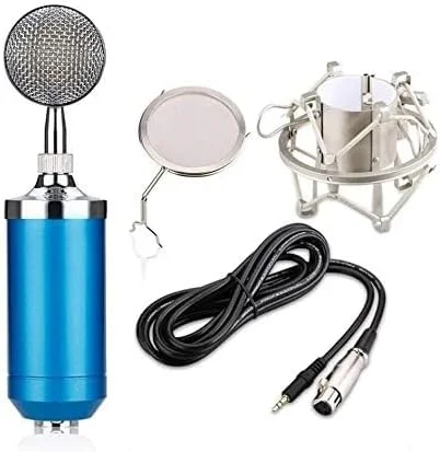 میکروفون کندانسور eWINNER با کابل و مجموعه فیلتر پاپ میکروفون، کیت شوک مونت فلزی با پلاگین جک 3.5 میلی متری برای استودیو ضبط کارائوکه KTV (آبی)