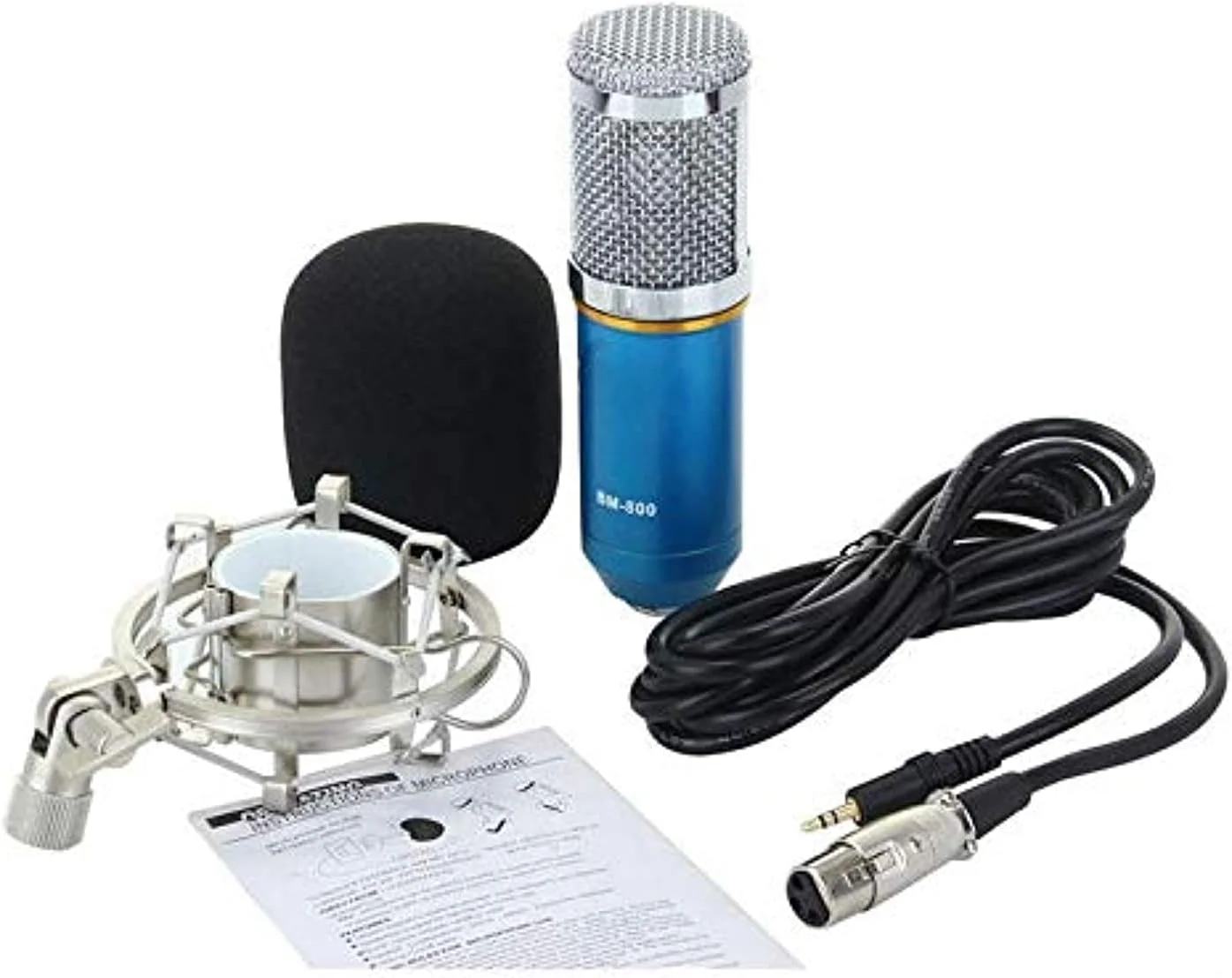 میکروفون استودیویی کندانسور حرفه ای ضبط صدا eWINNER BM-800 به همراه لرزه گیر (Shock Mount) مناسب برای پخش رادیویی و خوانندگی - آبی