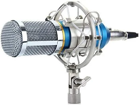میکروفون استودیویی کندانسور حرفه ای ضبط صدا eWINNER BM-800 به همراه لرزه گیر (Shock Mount) مناسب برای پخش رادیویی و خوانندگی - آبی