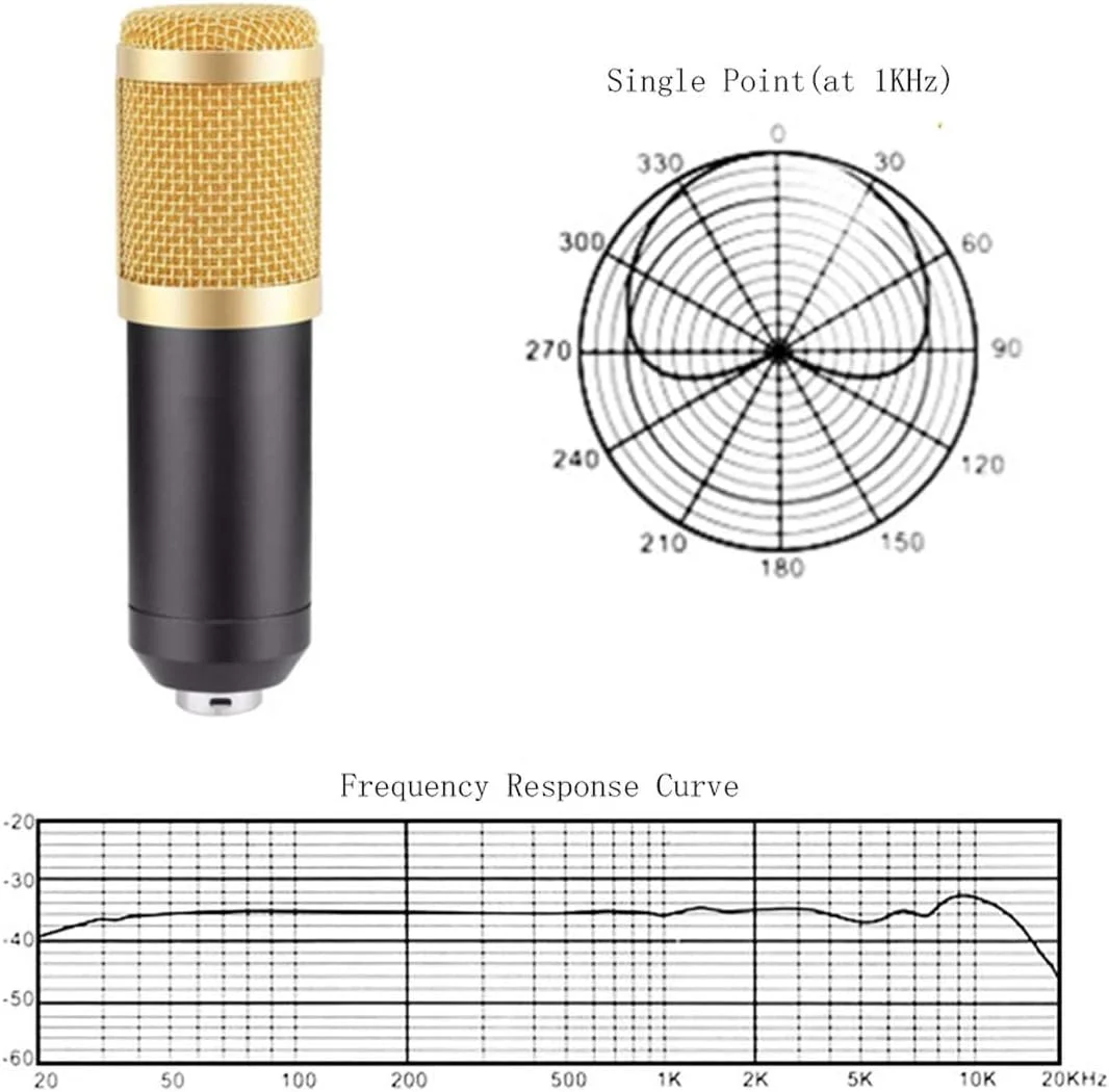 میکروفون کاندنسر سیم دار eWINNER BM-800 3.5mm با پایه میکروفون NB-35 برای پخش رادیویی کامپیوتر