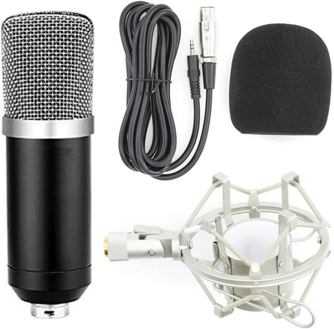 میکروفون کندانسور حرفه ای eWINNER BM700 کیت ضبط استودیویی آواز کارائوکه با کابل 3.5 میلی متری نر به XLR مادگی (مشکی/S)