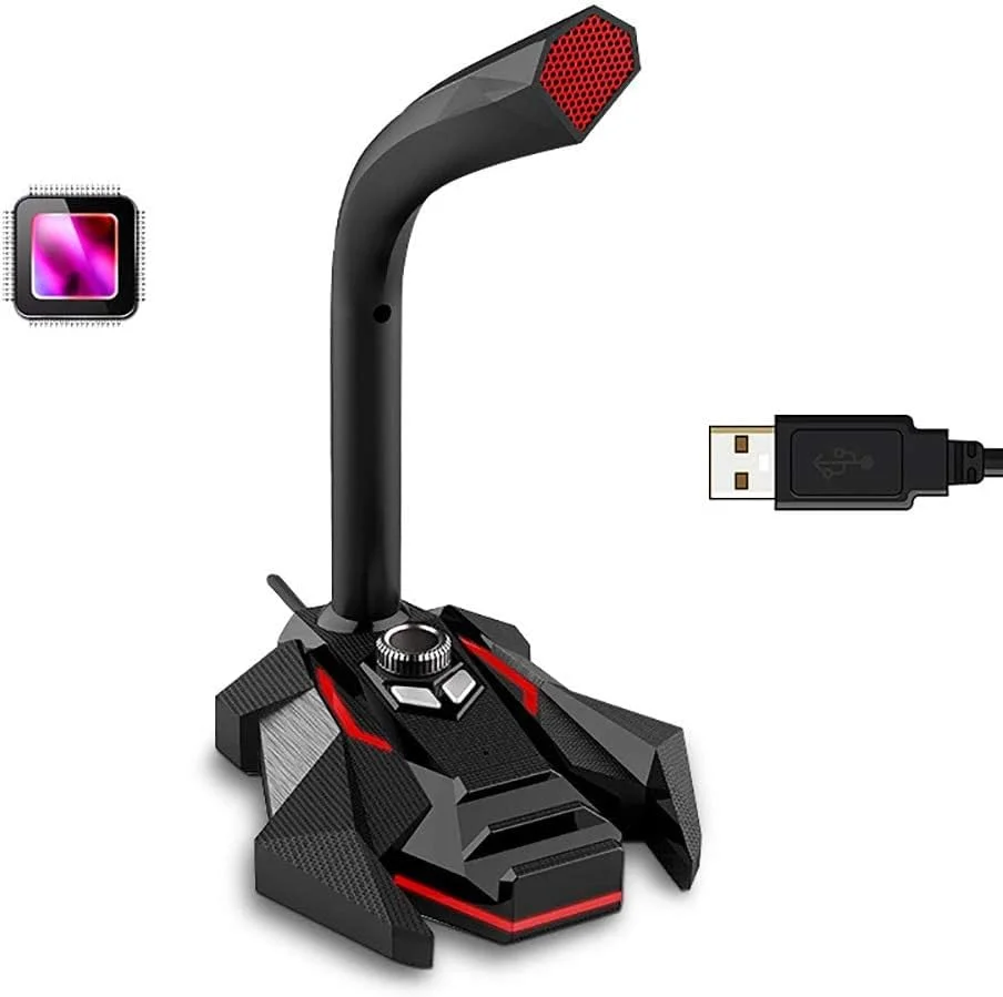 میکروفون کاندنسر USB گیمینگ eWINNER GK با نور LED برای کامپیوتر/لپ تاپ/رومیزی، مناسب برای ضبط ویدیوهای یوتیوب و استودیوی پادکست (مشکی و قرمز)