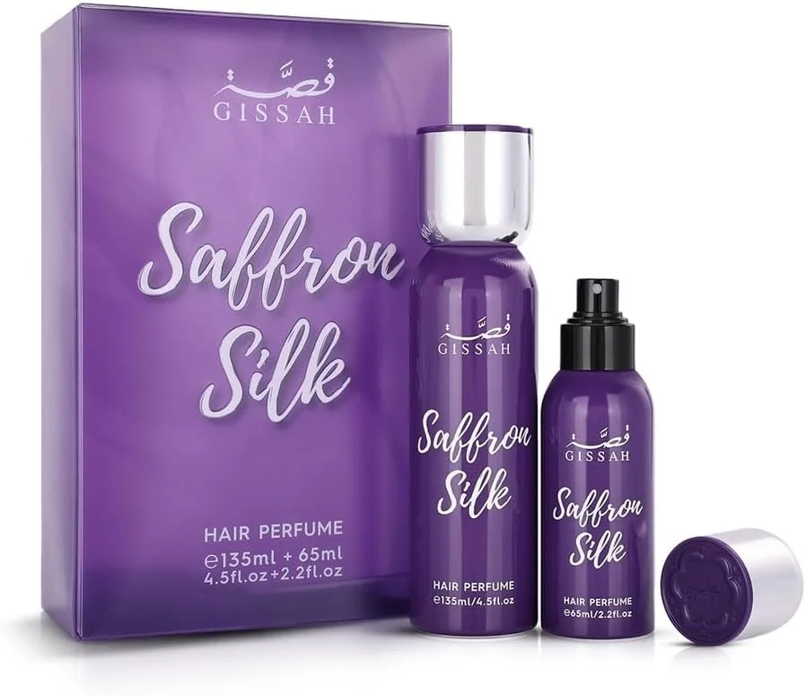 گیسا زعفران سیلک 135 میلی لیتر (4.5 fl.oz) + عطر مو 65 میلی لیتر (2.2 fl.oz) زنانه و مردانه / فلفل صورتی برزیلی، زعفران، هل، کارامل، نت های چوبی، وانیل، نت های مشک