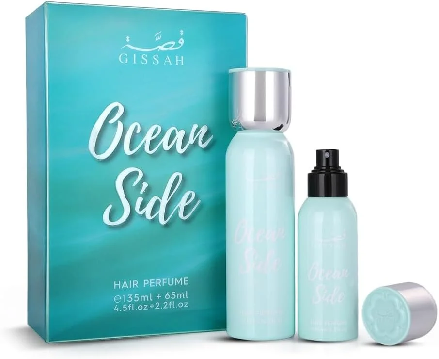 عطر унисекс Gissah Ocean Side 135 میلی لیتر (4.5 fl.oz) + عطر مو 65 میلی لیتر (2.2 fl.oz) برای مردان و زنان / پرتقال، نارگیل، هندوانه، نت های دریایی، عنبر چوبی، نت های چوب صندل