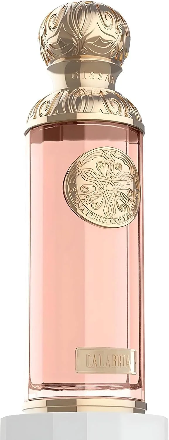 عطر لوکس унисекс Gissah HELEN با رایحه گل های تازه و چوبی، 90 میلی لیتر، بطری شیشه ای مشکی و رزگلد با طراحی تزئینی
