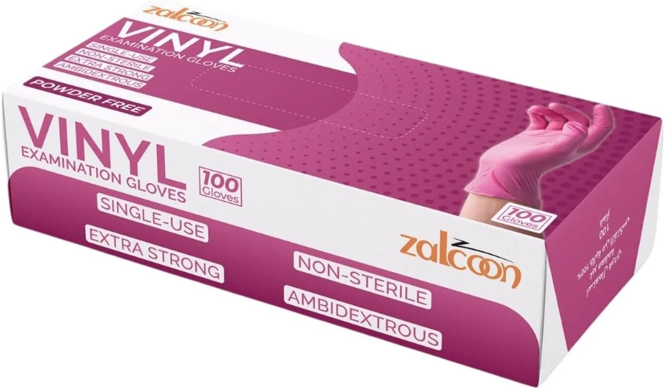 دستکش یکبار مصرف معاینه وینیل ZALCOON، دستکش های بدون لاتکس و بدون پودر 4.5 گرمی برای مصارف سبک، منزل، نظافت، آماده سازی غذا، ایمن برای مواد غذایی و غیر استریل (1 بسته 100 عددی)