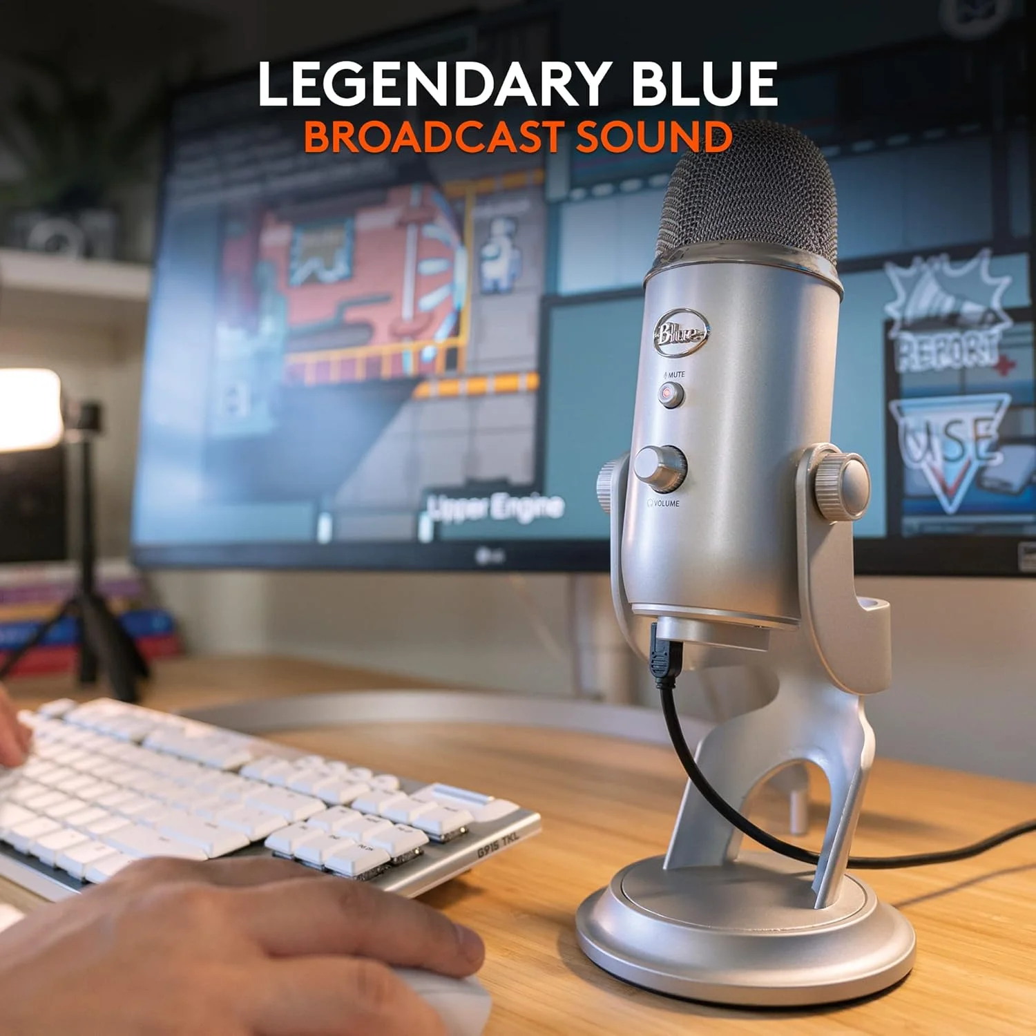 میکروفون USB Blue Yeti برای ضبط، استریم، بازی، پادکست روی PC و Mac، میکروفون کاندنسر برای لپ تاپ یا کامپیوتر با افکت های Blue VO!CE، پایه قابل تنظیم، Plug and Play - نقره ای