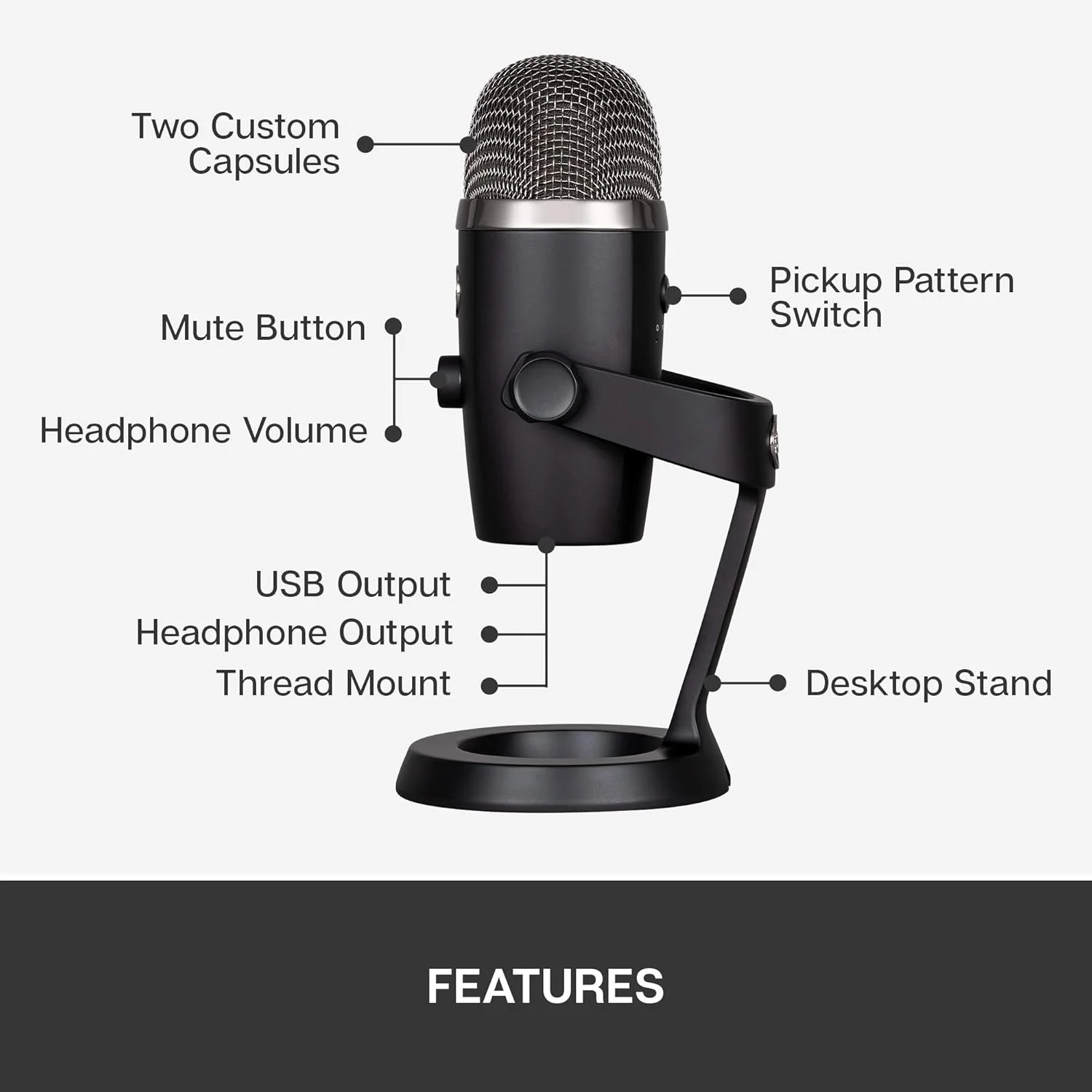 میکروفون USB پریمیوم Logitech for Creators Blue Yeti Nano برای ضبط، استریم، بازی، پادکست روی PC و Mac، میکروفون کندانسور با افکت های Blue VO!CE، مانیتورینگ بدون تاخیر - مشکی میکروفون USB پریمیوم Logitech for Creators Blue Yeti Nano برای ضبط، استریم، بازی، پادکست روی PC و Mac، میکروفون کندانسور با افکت های Blue VO!CE، مانیتورینگ بدون تاخیر - مشکی