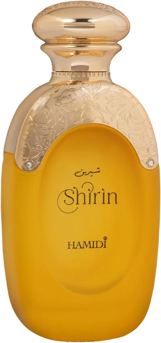 ادو پرفیوم زنانه حمیدی شیرین گلد 100 میل، عطر زنانه، ماندگاری طولانی، رایحه معطر گلی عربی با اسطوخودوس، زنجبیل، کاکائو و وانیل