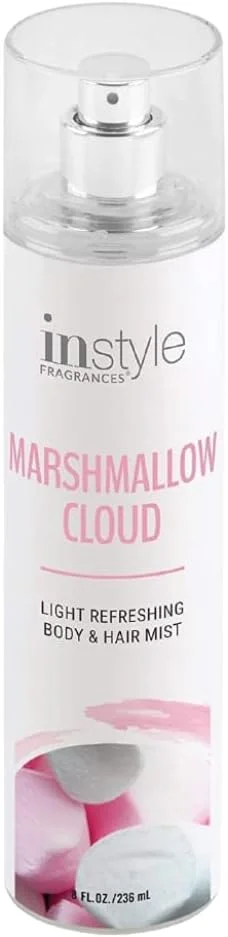 اسپری بدن و مو Instyle Fragrances | رایحه مارشمالو کلود | حاوی پانتنول | پاک، وگان، بدون پارابن، بدون فتالات | بطری اسپری ممتاز 8 Fl Oz