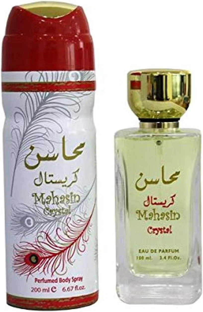 ست هدیه زنانه لطافه محاسن کریستال ادو پرفیوم 100 میلی لیتر + دئودورانت 200 میلی لیتر