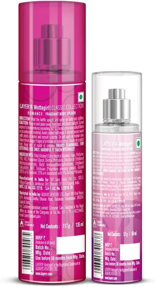 اسپری بدن زنانه Layer'r Wottagirl Classic Collection Romance 135ml به همراه Secret Crush 60ml (بسته 2 عددی)
