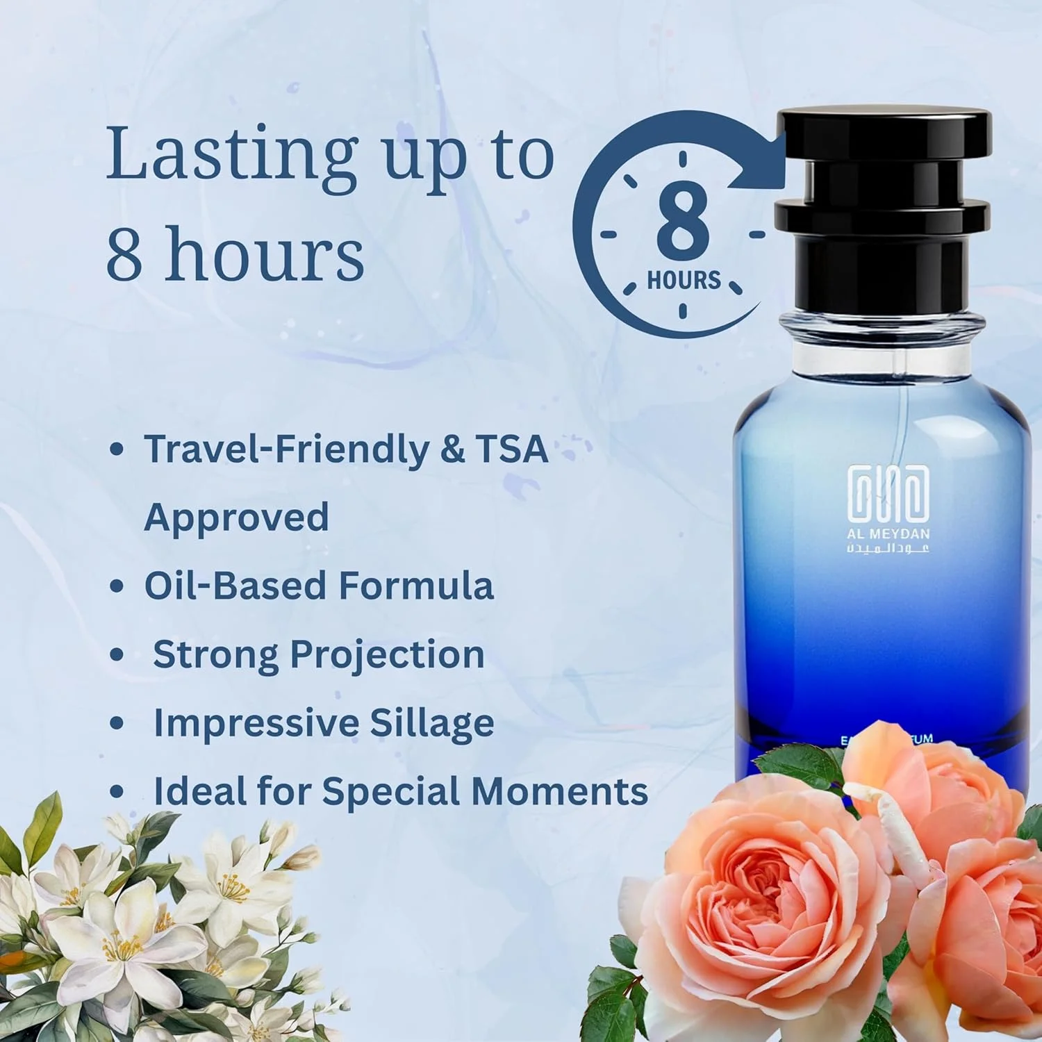 عطر روغنی عود المیدان زنانه - الهام گرفته از بوسه ای از گل رز - بدون الکل، ماندگاری طولانی 10+ ساعته با رایحه گلی سبز با نت های رز، یاس و مشک - مناسب استفاده روزانه (80 میلی لیتر)