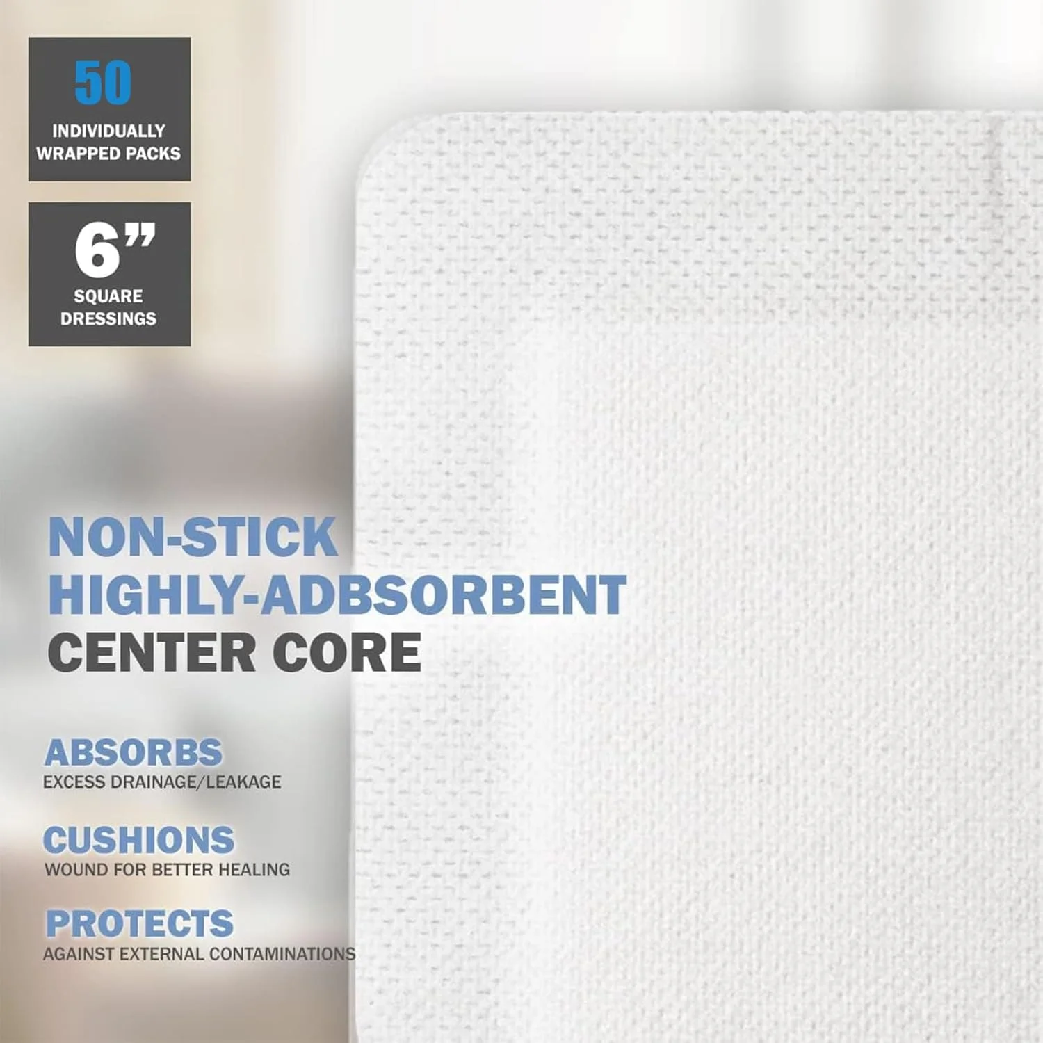 50 عدد پانسمان جزیره ای چسبی، گاز استریل حاشیه دار، پد بانداژ زخم، پانسمان زخم ضد آب و تنفسی، بسته بندی جداگانه (10x10 سانتی متر)