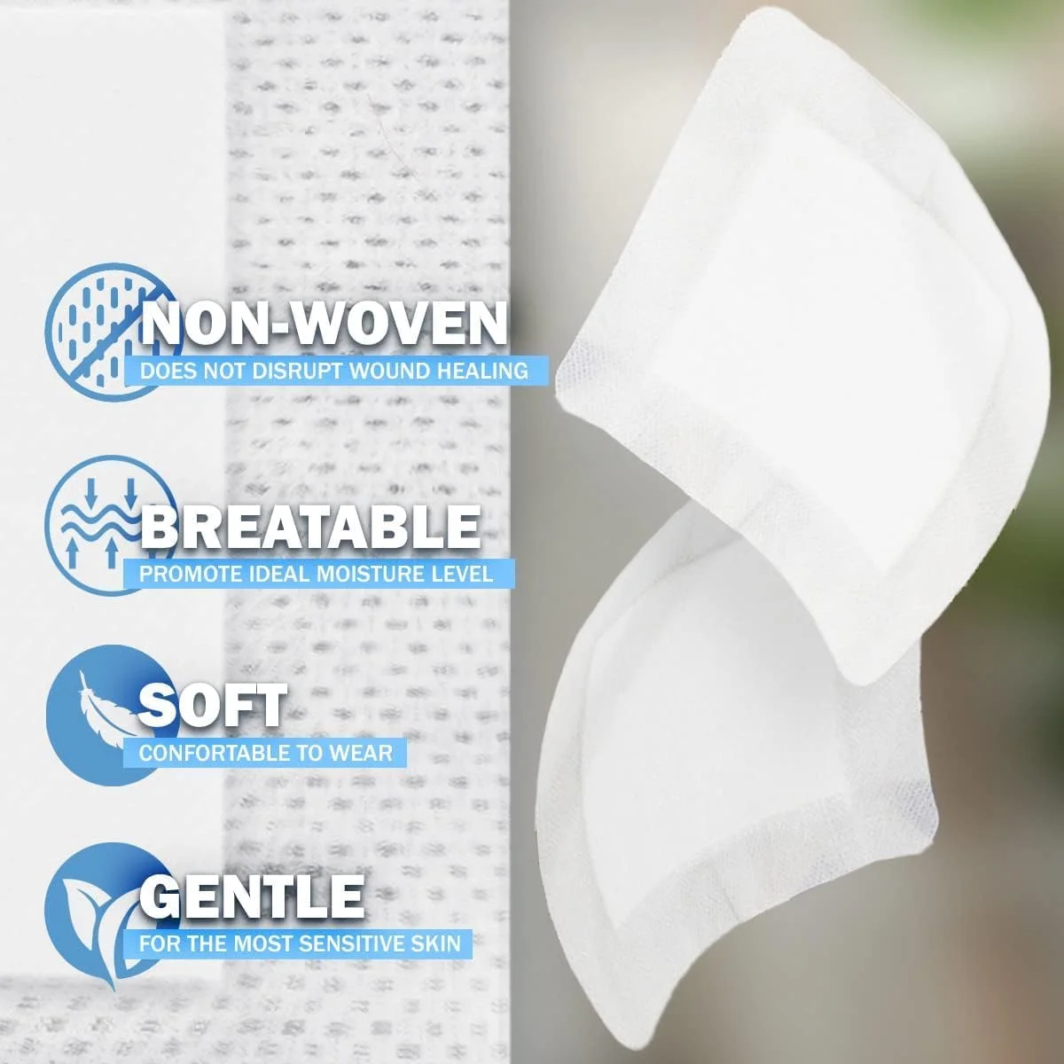 50 عدد پانسمان جزیره ای چسبی، گاز استریل حاشیه دار، پد بانداژ زخم، پانسمان زخم ضد آب و تنفسی، بسته بندی جداگانه (10x10 سانتی متر)