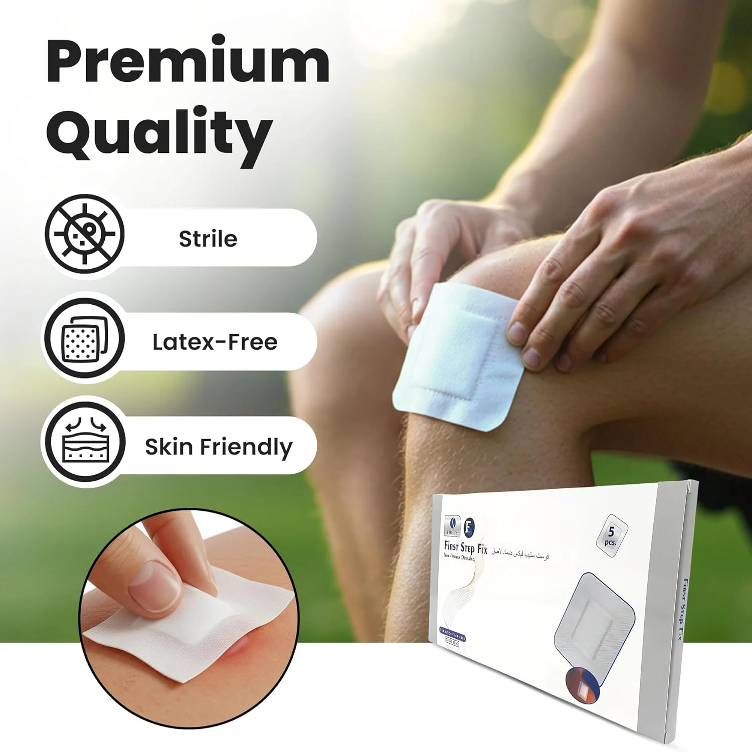 پانسمان چسبی زخم فرست استپ فیکس 9x15 سانتی متر - بسته 5 عددی استریل، قابل تنفس و ضد حساسیت برای مراقبت های بعد از جراحی و زخم