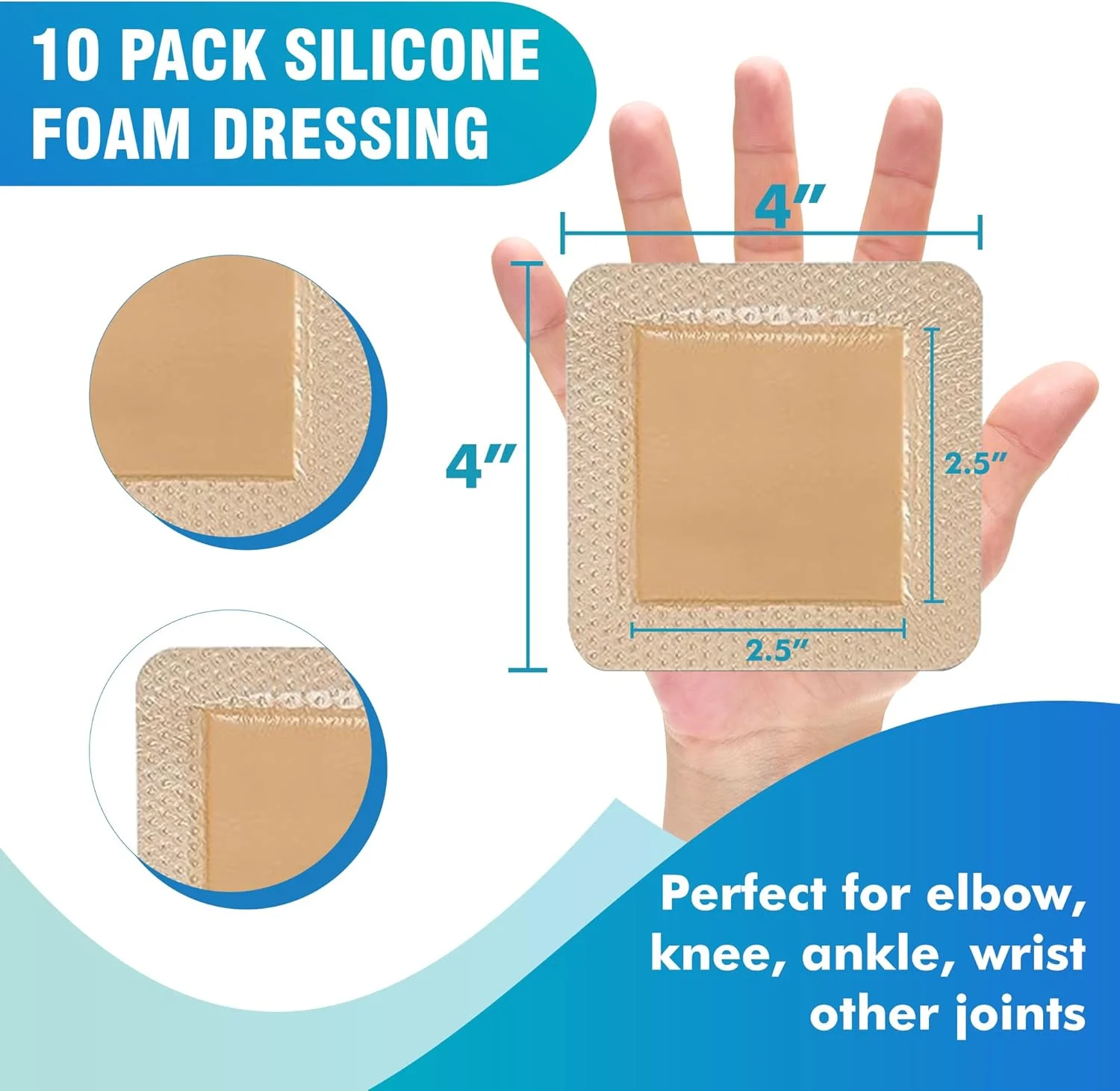پانسمان جزیره ای ضد آب جنرال مدی با فوم چسب سیلیکونی (10 عددی)، پد مراقبت از زخم استریل 10x10 سانتی متر با لبه چسب دار - پد پانسمان پزشکی استریل، نرم و بسیار جاذب