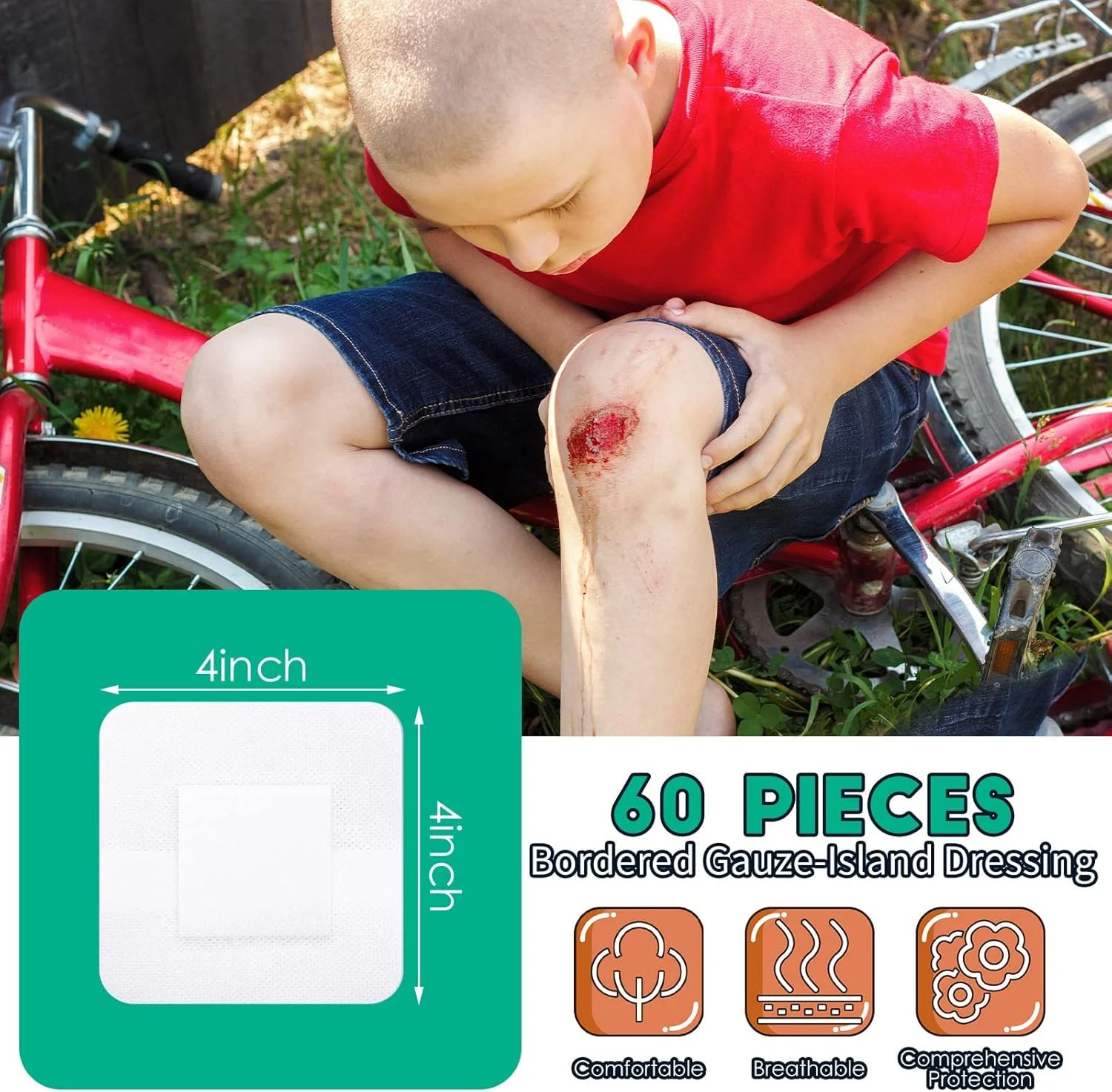 پدهای پانسمان جزیره ای چسبی 40 عددی، بانداژهای گازی حاشیه دار 4x4 اینچی، ضد آب و تنفسی با پد جاذب، بسته بندی جداگانه برای تاول ها، بریدگی ها و درمان مراقبت از زخم