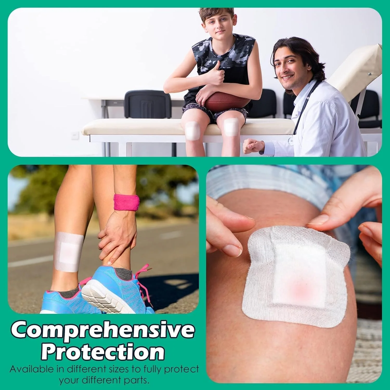 SWIUKPHE بسته 40 عددی پانسمان چسبی جزیره ای، پانسمان زخم حاشیه دار، پانسمان مربعی تنفسی ضد آب با پد، بسته های جداگانه نوار برای مراقبت از زخم تاول (4 x 4 اینچ)