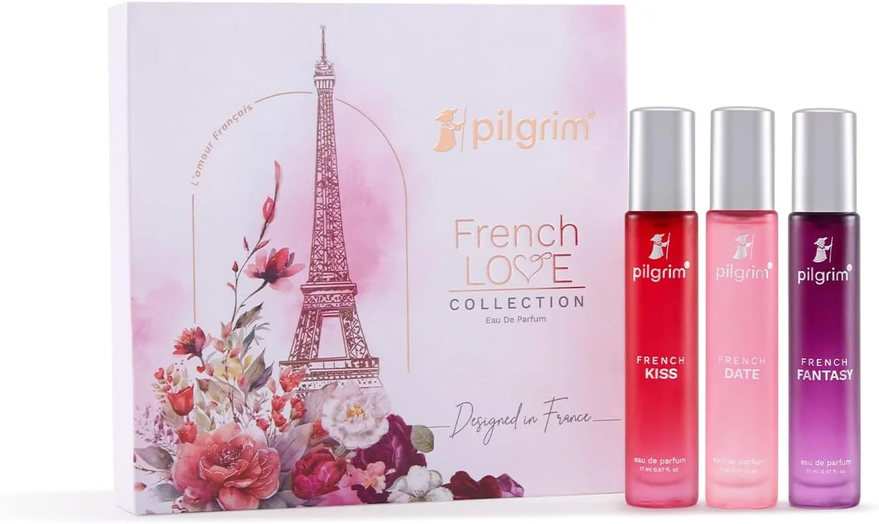 ست هدیه عطر زنانه پیلگریم مدل French Love Collection Premium Aerosol، 3 عدد 17 میلی لیتر | عطر آئروسل ماندگار | ادو پرفیوم | طراحی شده در فرانسه | رایحه تازه گل، شرقی و عنبر فوژه