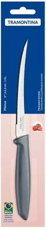 چاقوی گوجه فرنگی 5 اینچی ترامونتینا مدل Plenus با تیغه استیل ضد زنگ و دسته پلی پروپیلن خاکستری