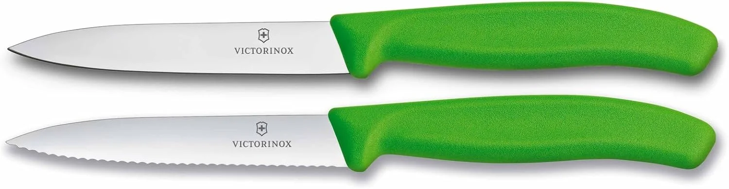 ست چاقوی سبزیجات حرفه ای Victorinox Swiss Classic، 2 تکه، تیغه فوق العاده تیز، دسته پلاستیکی مقاوم، فولاد ضد زنگ، سبز