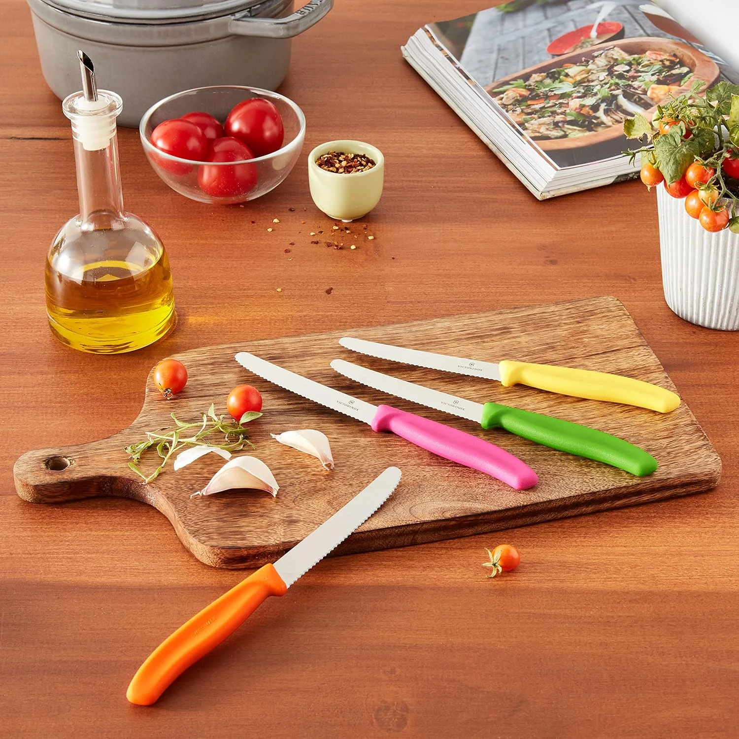 ست چاقوی کاربردی 4.5 اینچی ویکتورینوکس | لبه دندانه دار فوق العاده تیز، دسته ارگونومیک Fibrox Pro، بسته چهار عددی، چند رنگ ست چاقوی کاربردی 4.5 اینچی ویکتورینوکس | لبه دندانه دار فوق العاده تیز، دسته ارگونومیک Fibrox Pro، بسته چهار عددی، چند رنگ