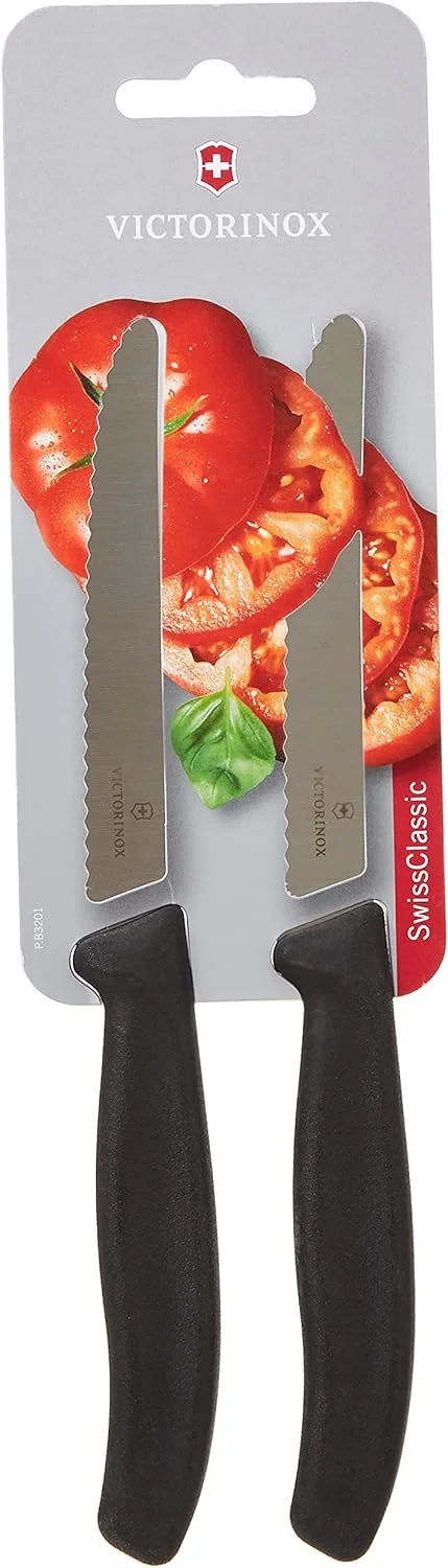 چاقوی گوجه و سوسیس ویکتورینوکس مدل VIC-6.7833.B Swiss Classic Utility - بسته 2 عددی تیغه دندانه دار گرد 4½ اینچی مشکی چاقوی گوجه و سوسیس ویکتورینوکس مدل VIC-6.7833.B Swiss Classic Utility - بسته 2 عددی تیغه دندانه دار گرد 4½ اینچی مشکی
