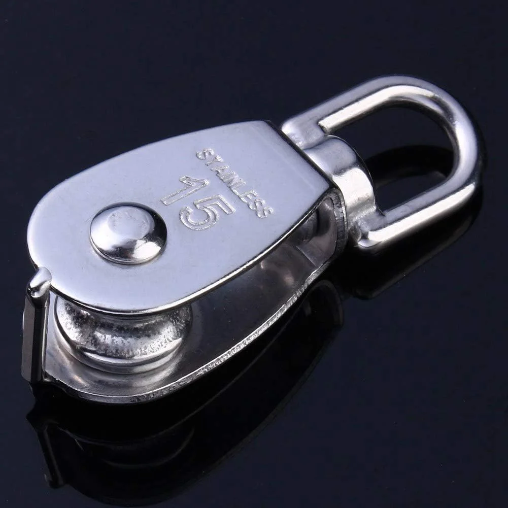 قرقره تک چرخ استیل ضد زنگ 304 با چرخش 360 درجه، مناسب برای آویزان کردن اجسام سنگین و کاهش بار، دارای قلاب جرثقیل قرقره تک چرخ استیل ضد زنگ 304 با چرخش 360 درجه، مناسب برای آویزان کردن اجسام سنگین و کاهش بار، دارای قلاب جرثقیل