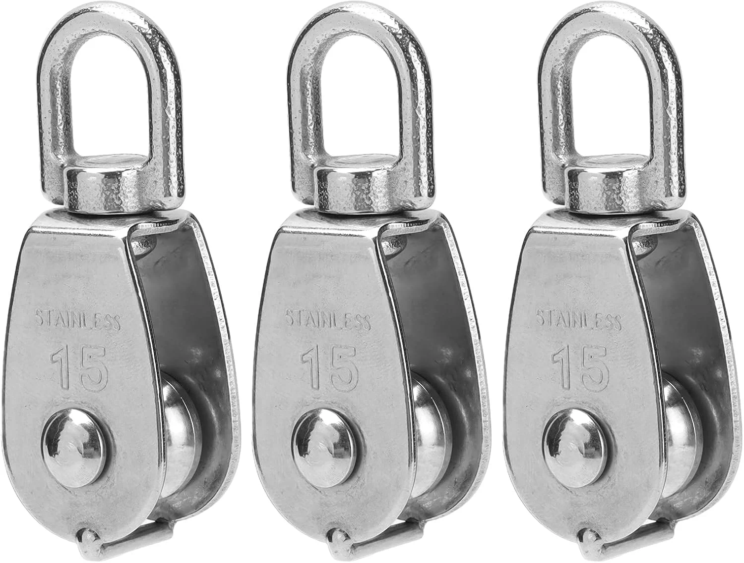 قرقره تکی استیل ضد زنگ با قلاب بالابر جرثقیل برای آویزان کردن چرخ یدک کش (M15) قرقره تکی استیل ضد زنگ با قلاب بالابر جرثقیل برای آویزان کردن چرخ یدک کش (M15)